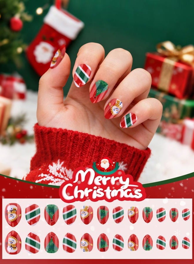 EBANKU Christmas 24 Pieces Press-On Nails for Kids, Christmas Tree Artificial Nails, Short Artificial Fingernail Sets with Nail Tools for Girls - Image 3