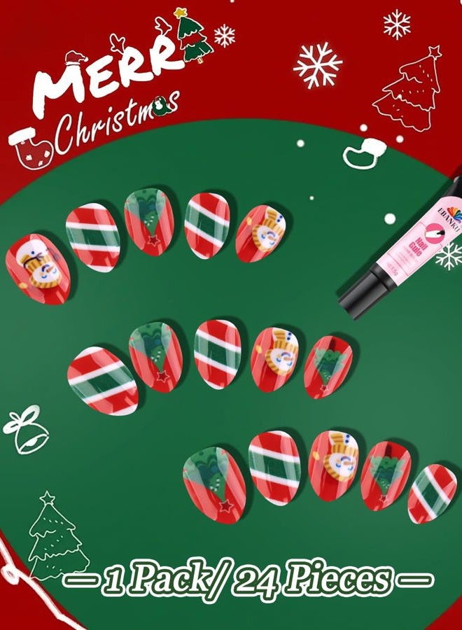 EBANKU Christmas 24 Pieces Press-On Nails for Kids, Christmas Tree Artificial Nails, Short Artificial Fingernail Sets with Nail Tools for Girls - Image 4