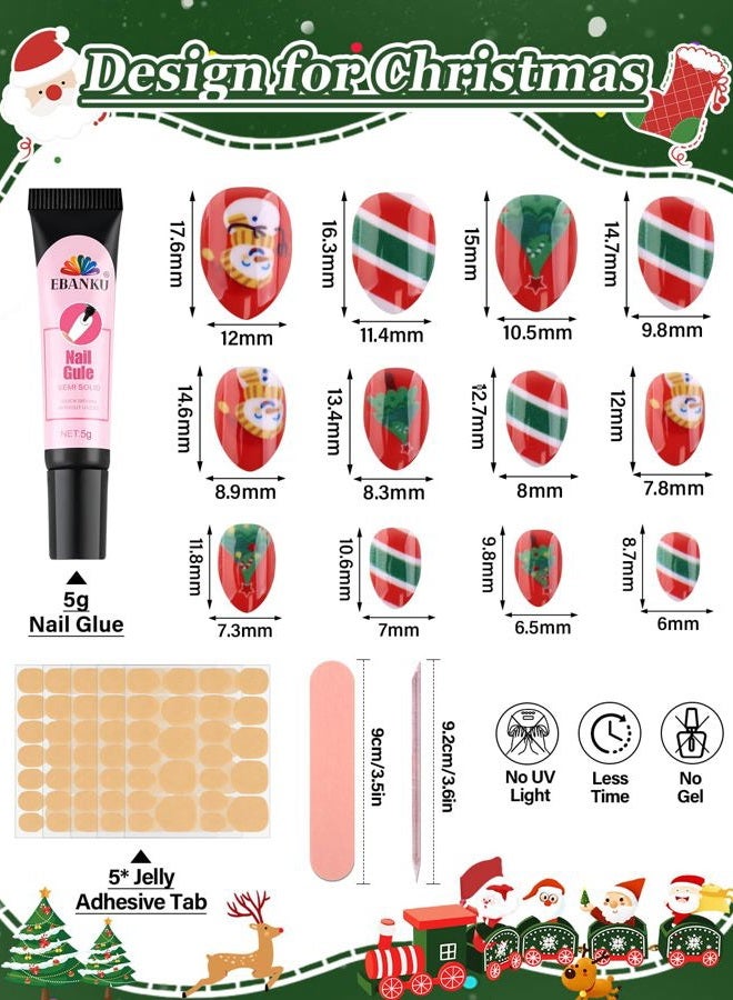 EBANKU Christmas 24 Pieces Press-On Nails for Kids, Christmas Tree Artificial Nails, Short Artificial Fingernail Sets with Nail Tools for Girls - Image 2
