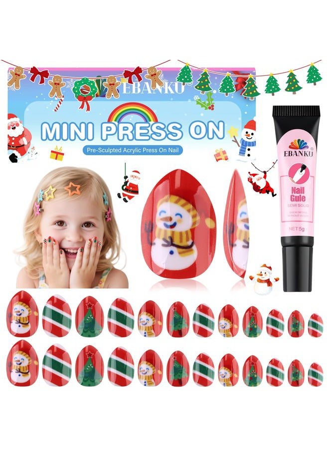 EBANKU Christmas 24 Pieces Press-On Nails for Kids, Christmas Tree Artificial Nails, Short Artificial Fingernail Sets with Nail Tools for Girls - Image 1