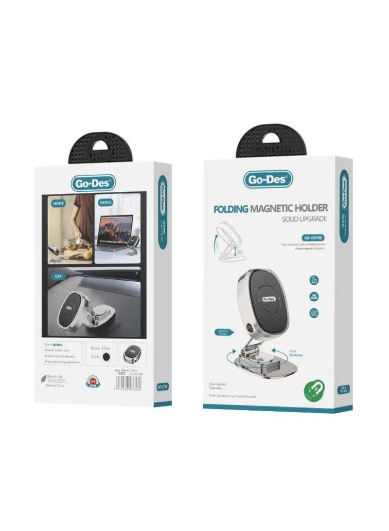 GO-DES GD-HD788 Foldable Magnetic Phone Holder – 360° Adjustable Car Dashboard & Desk Mount Stand with Strong Magnetic Grip, Anti-Slip Base, Compact Folding Design, Hands-Free Phone Support, Compatible with iPhone, Samsung, Huawei, Xiaomi & All Smartphones – Black - Image 3