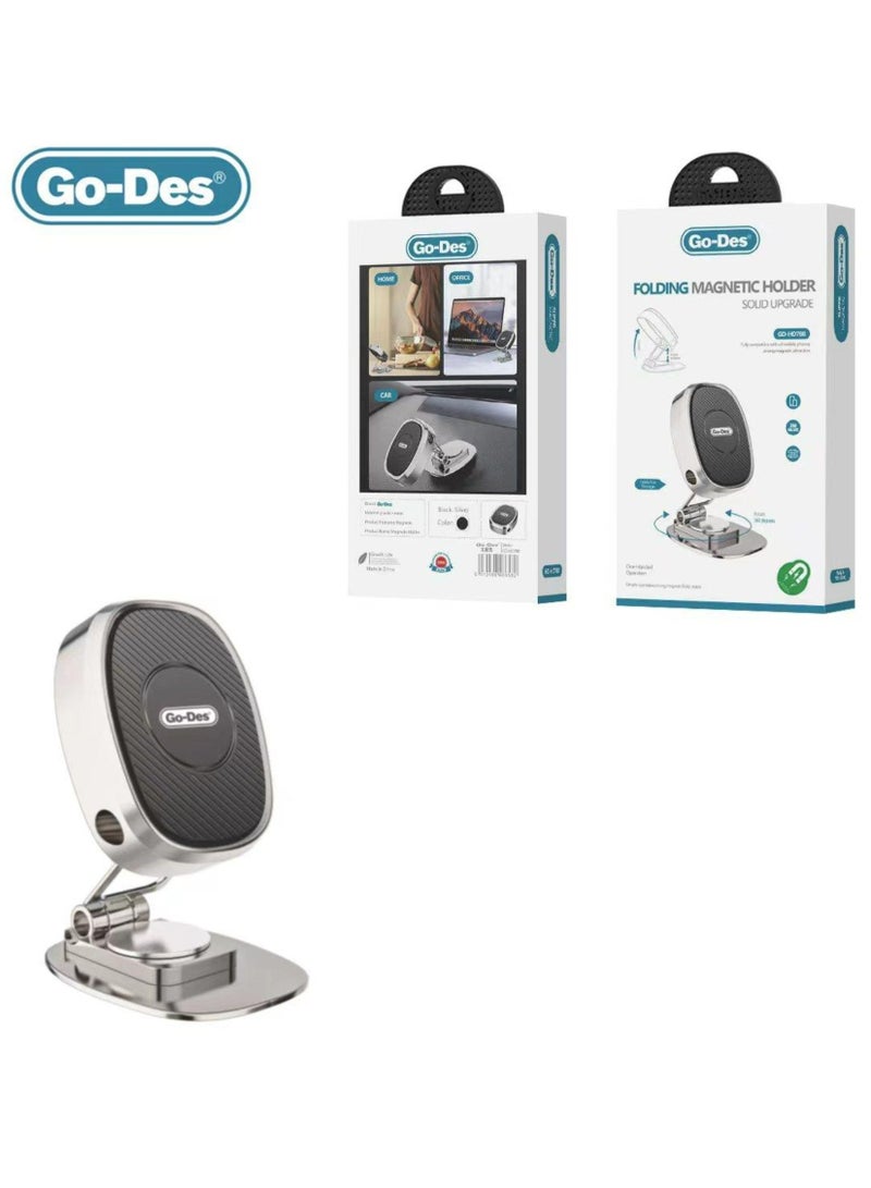 GO-DES GD-HD788 Foldable Magnetic Phone Holder – 360° Adjustable Car Dashboard & Desk Mount Stand with Strong Magnetic Grip, Anti-Slip Base, Compact Folding Design, Hands-Free Phone Support, Compatible with iPhone, Samsung, Huawei, Xiaomi & All Smartphones – Black - Image 2