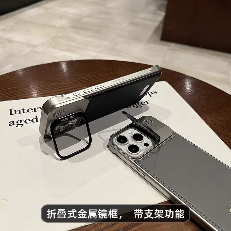 غطاء MagSafe بملمس جلد لـ iPhone 16 / 16 Plus / 16 Pro / 16 Pro Max مع مغناطيس قوي وحامل قائم مع تصميم بدون إطار مع مقاوم للخدش باللون أسود مغناطيسي بوظيفة حامل سهل التخزين - Image 4