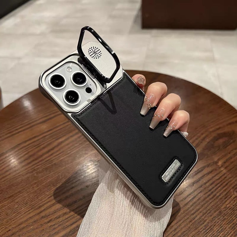 غطاء MagSafe بملمس جلد لـ iPhone 16 / 16 Plus / 16 Pro / 16 Pro Max مع مغناطيس قوي وحامل قائم مع تصميم بدون إطار مع مقاوم للخدش باللون أسود مغناطيسي بوظيفة حامل سهل التخزين - Image 2