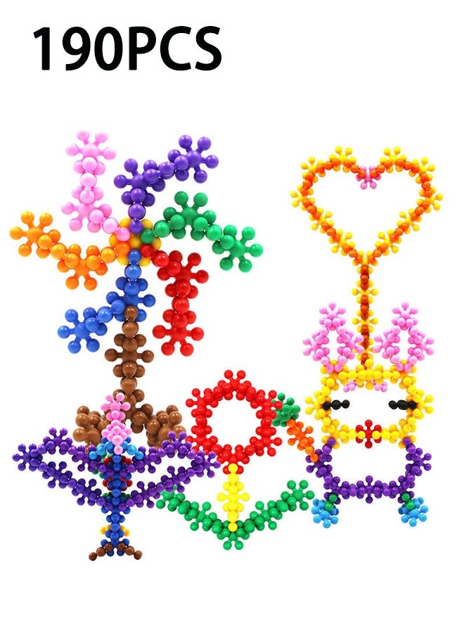 190PCS Interlocking Snowflake Building Block Toy for Kids Ages 3+, Multi-Color Solid Plastic Early Learning Creativity Educational STEM Toy Safe Material (Colors) - Image 1