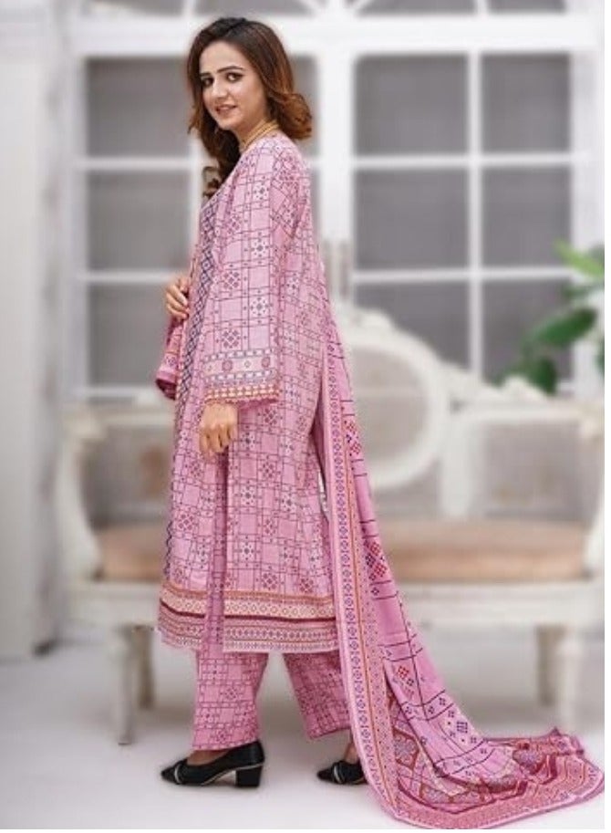 وينشيلز شالوار قميص مطبوع - ملابس باكستانية أنيقة ومريحة باللون الوردي - مقاس متوسط - Image 2