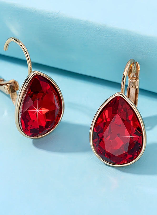 EVEVIC Teardrop Austrian Crystal Leverback Drop Earrings for Women 14K Rose Gold Plated Hypoallergenic Jewelry  - Image 3