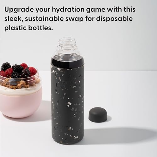 WP W&P Porter Glass Water Bottle w/Protective Silicone Sleeve | Terazzo Charcoal 20 Ounces | On-the-Go | Reusable Bottle for Coffee, Tea and Water | Portable - Image 2