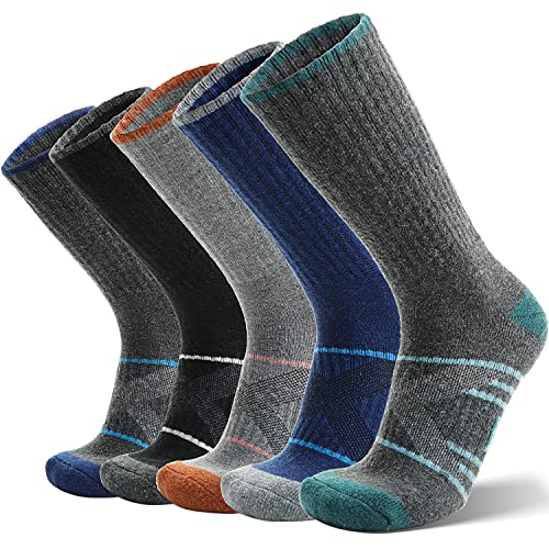 ANTSANG Merino Wool Socks for Men & Women Thermal Winter Hiking Warm Thick Athletic Crew Cozy Boot Work Gift Socks Stocking Stuffers 5 Pairs (Orange/Green/Blue/Black/Dark Grey A,M) - Image 1