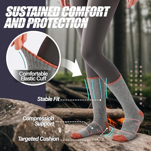ANTSANG Merino Wool Socks for Men & Women Thermal Winter Hiking Warm Thick Athletic Crew Cozy Boot Work Gift Socks Stocking Stuffers 5 Pairs (Orange/Green/Blue/Black/Dark Grey A,M) - Image 3