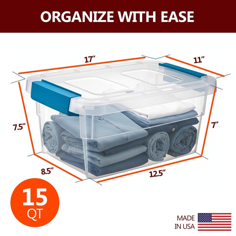 Tribello Clear Plastic Storage Bins with Lids Stackable Storage Bins (15 Quart) - Image 2