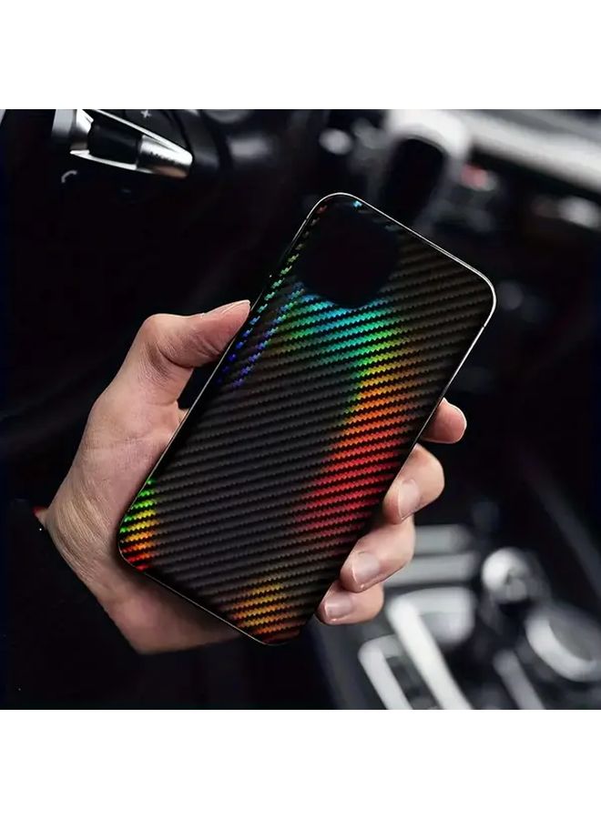 9D Pet Rainbow Gloss Silvery Carbon Fiber Wrap Self Adhesive Car Sticker Film 3.94 Inch By 59.84 Inch - Image 1