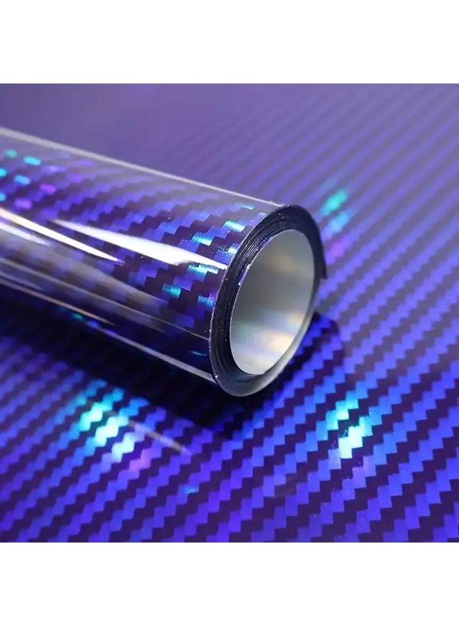 9D Pet Rainbow Gloss Silvery Carbon Fiber Wrap Self Adhesive Car Sticker Film 3.94 Inch By 59.84 Inch - Image 3