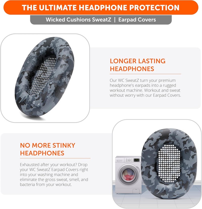 SweatZ XM5 - Protective Headphone Ear Covers for Sony WH1000XM5 by | Only Compatible with Sony XM5 Over Ear Headphones | Sweatproof & Easily Washable | Black Camo - Image 4