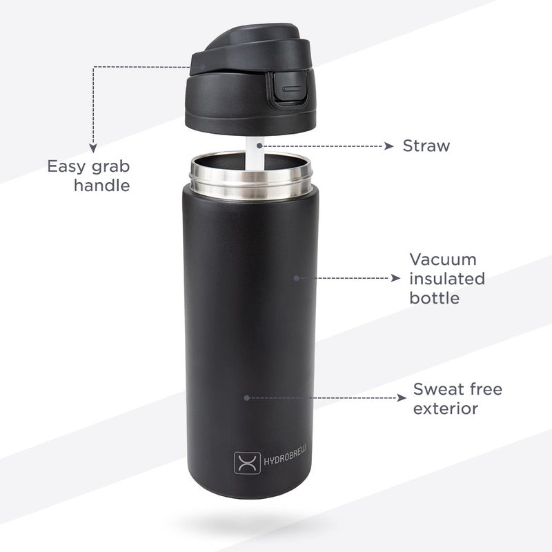 HydroBrew SipSwitch™ Insulated Water Bottle 720ml – Leakproof, Stainless Steel, Straw & Spout Lid -Carbon - Image 3