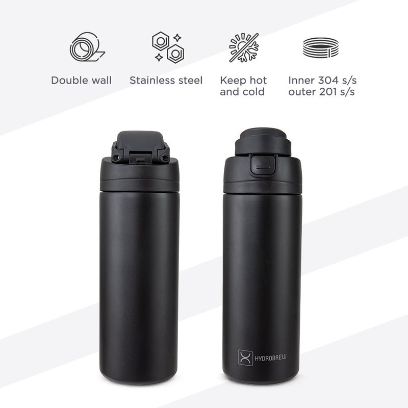 HydroBrew SipSwitch™ Insulated Water Bottle 720ml – Leakproof, Stainless Steel, Straw & Spout Lid -Carbon - Image 5