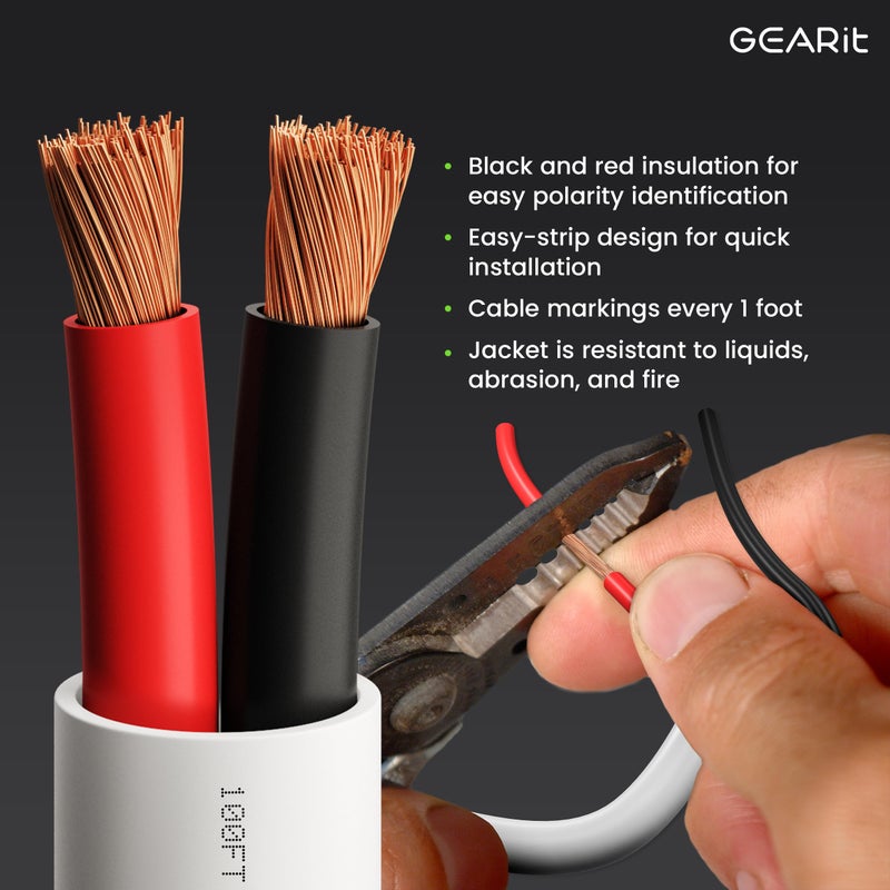 GearIT GearIT 14/2 Speaker Wire (20 Feet) 14AWG Gauge - Fire Safety in Wall Rated Audio Speaker Wire Cable / CL2 Rated / 2 Conductors - OFC Oxygen-Free Copper, White 20ft  - Image 2