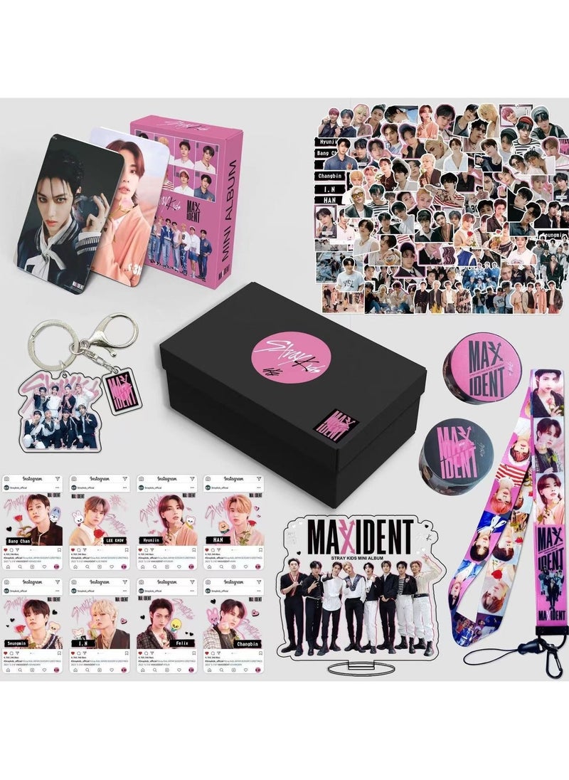 EHOME Stray Kids Maxident Gift Box With Lomo Cards, Acrylic Stand, Hand Account Tape, Keychain, Lanyard, Stickers, Photo Card  - Image 1