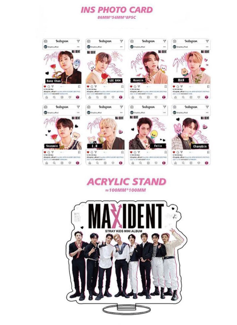 EHOME Stray Kids Maxident Gift Box With Lomo Cards, Acrylic Stand, Hand Account Tape, Keychain, Lanyard, Stickers, Photo Card  - Image 3