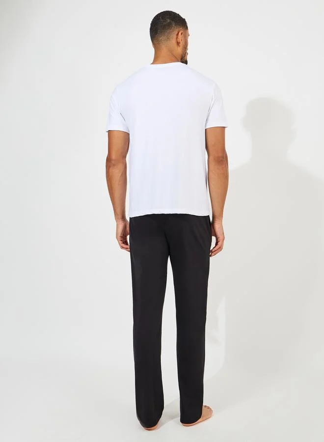 ستايلي Varsity Print T-Shirt & Straight Pyjama Set