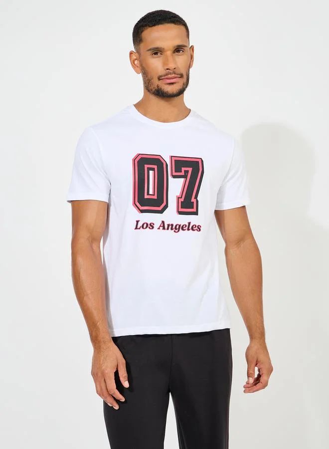 ستايلي Varsity Print T-Shirt & Straight Pyjama Set