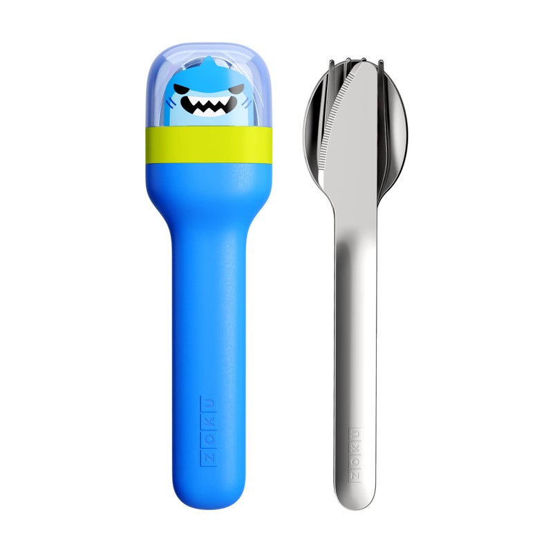 ZOKU ZOKU Kids Pocket Utensil Set Shark  Stainless Steel Fork Knife and Spoon in Case  Portable Design for Travel School Picnics Camping and Outdoor Home Use 