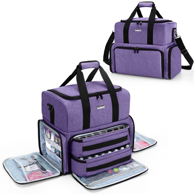 BAFASO Nail Polish Organizer Holds 80 Bottles 15ml  05 floz and a UV Nail Lamp Nail Polish Case with 2 Removable Pouches and Manicure Tools Storage Sections Patented Purple