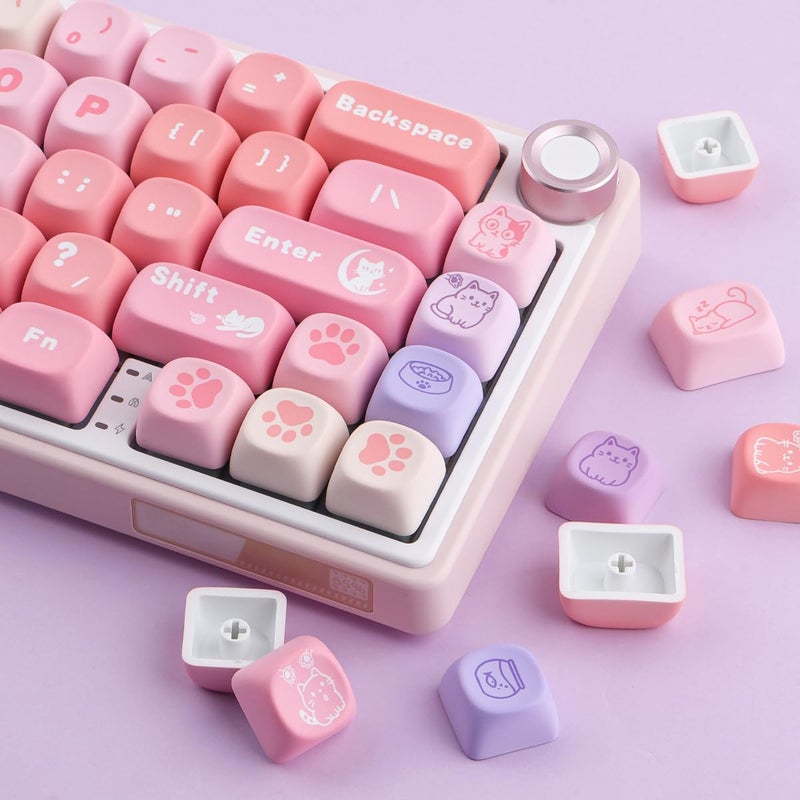 TYRIXKI PBT Keycaps 136 Keys MOA Keycaps, Gradient Cat Keycap Dye-Sublimation Cute Custom Keycap Set for Cherry Gateron MX Swithes Mechanical Gaming Keyboards - Image 2