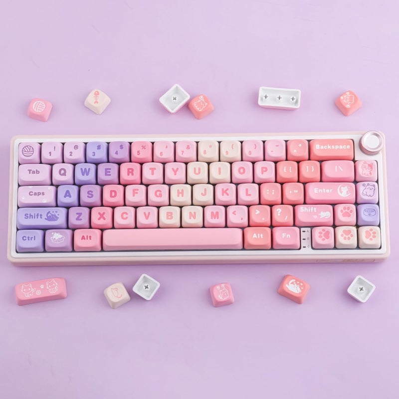TYRIXKI PBT Keycaps 136 Keys MOA Keycaps, Gradient Cat Keycap Dye-Sublimation Cute Custom Keycap Set for Cherry Gateron MX Swithes Mechanical Gaming Keyboards - Image 4