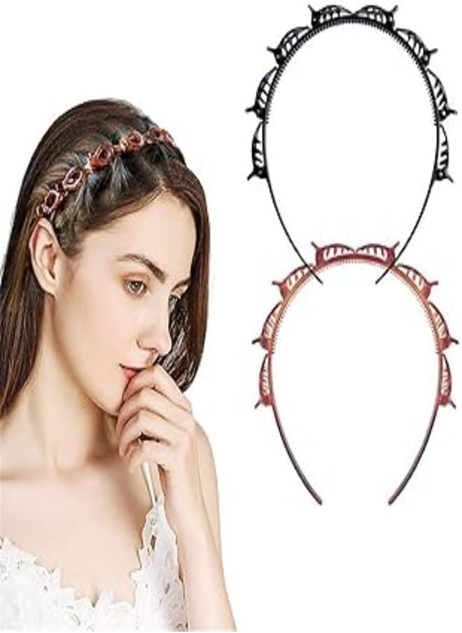 TYOREW Double bangs hairstyle hairpin, 2pcs hairpin headbands, twist and clip headband/korean braided headband/hairpin hair band/diy hairband non-slip/double layer twist plait headband for women girls 