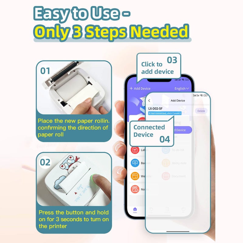 Pocket Printer 2-Inch BT Inkless Printing Technology Portable Printer - Compact Wireless Label Printer for On-The-Go Label, Photo, Receipt Printing - Image 2
