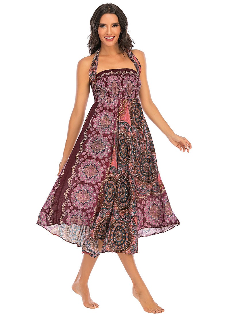 Loquat Casual Dress Half Skirt Beach Vacation Skirt Two Dresses Full Skirt Red  - Image 1