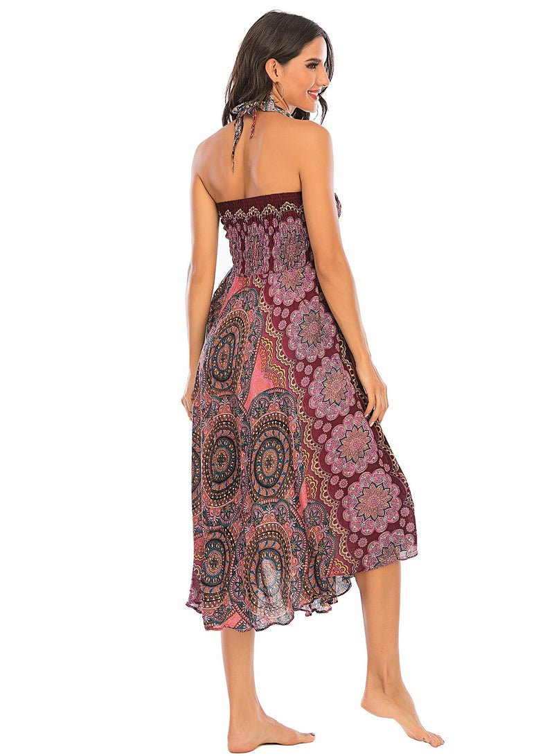 Loquat Casual Dress Half Skirt Beach Vacation Skirt Two Dresses Full Skirt Red  - Image 2