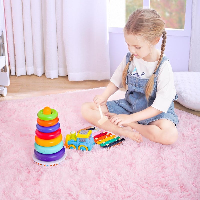 junovo Ultra Soft Rug for Nursery Children Room Baby Room Home Decor Dormitory Hexagon Carpet for Playhouse Princess Tent Kids Play Castle, Diameter 4.6 ft, Pink - Image 5