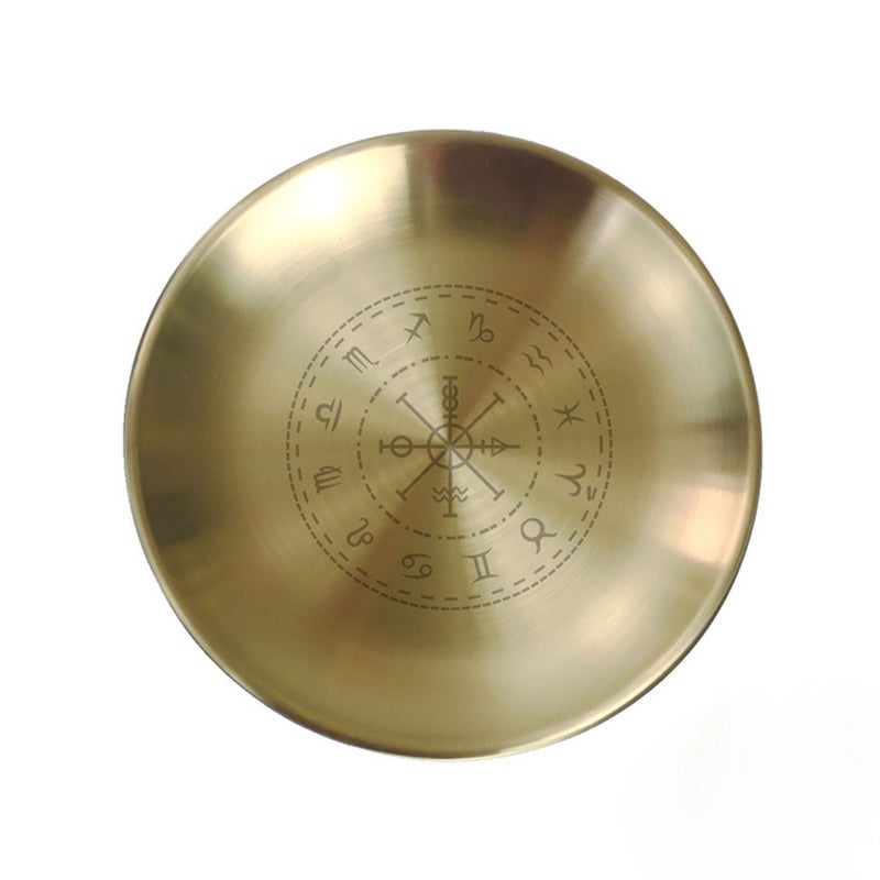 55inch Altar Ritual Plate Dish Stainless Steel Flat Bowl Round Metal Jewelry Tray Prayer Astrology Tarot Offering Plate Ring Trinket Holder for Smudging Decoration Trays Gold Zodiac Gold