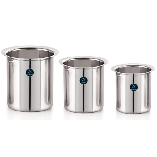 WIAA Stainless Steel Deep Gunj for Boiling Milk & Water | Set of 3 Flat Bottom Milk Pot Boilers | 1L, 1.3L, 1.7L | Long Tapeli Milk Pot Vessel with Lid (with Out LID) - Image 1