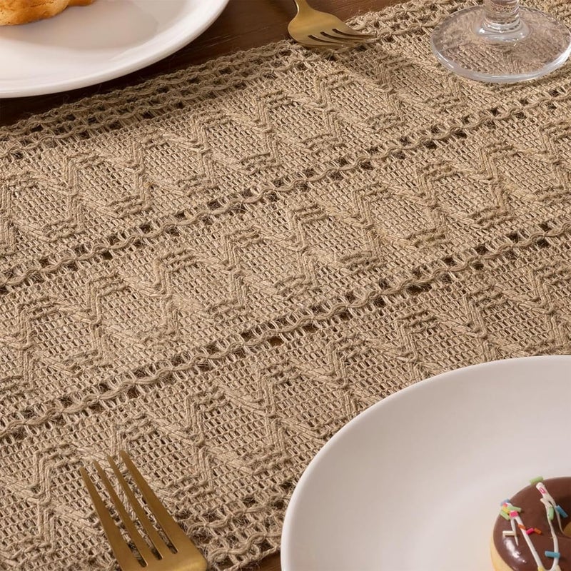 Burlap Boho Table Runner for Fall Home Decor - 72 Inches Long, Rustic Macrame Woven Coffee Table Runner - Image 4