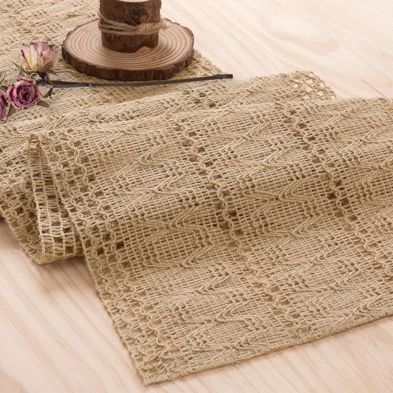 Burlap Boho Table Runner for Fall Home Decor - 72 Inches Long, Rustic Macrame Woven Coffee Table Runner - Image 1