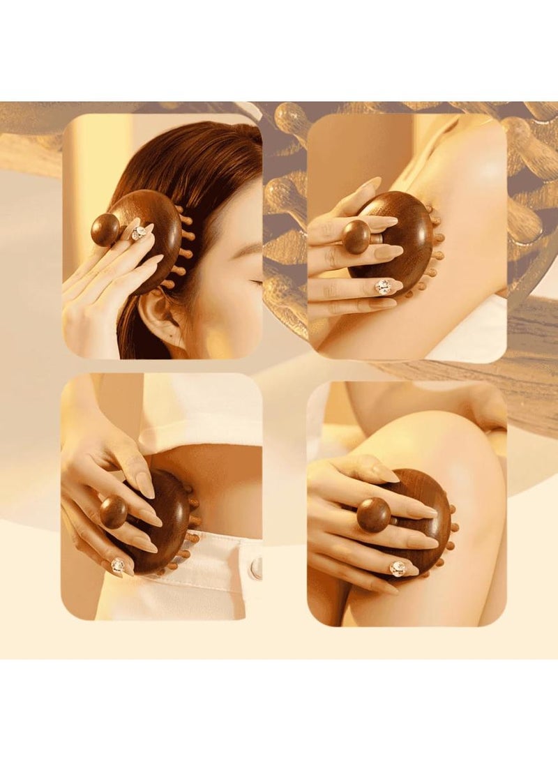 خاجول مدلك فروة الرأس الخشبي الطبيعي بخشب الصندل، ٢٨ سن، أداة تدليك تقليدية للجسم لتكثيف الشعر والاسترخاء، مهرش رأس محمول هدية للكبار، بني - Image 4