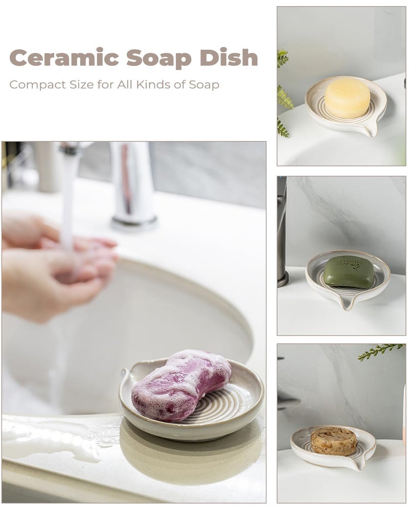 Zoeeker Soap Dish with Drain, Ceramic Soap Holder Self Draining Bar Soap Saver with Waterfall Design for Shower Bathroom Kitchen Sink Bathtub, Beige White - Image 5