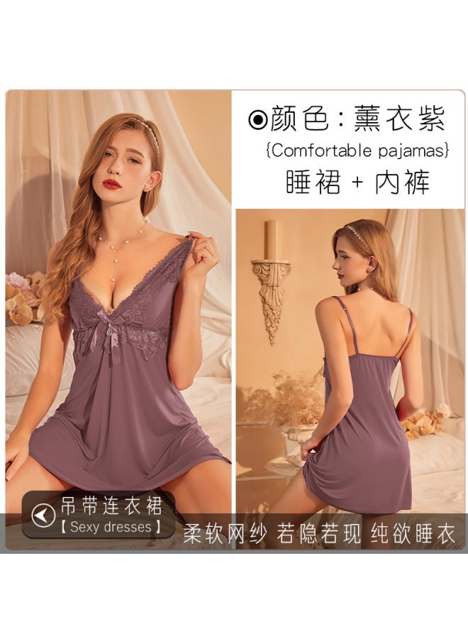 New Style Pajamas Red Silk Thin Strap Ice Silk Hot Girl V-neck Homewear Nightdress
