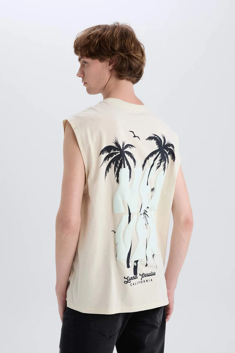 ديفاكتو Boxy Fit Printed Crew Neck Cotton Tank Top