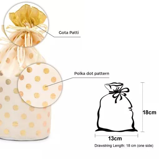 Just Flowers 18CM X 13CM Potli Bags Small Size, Drawstring Pouches, Bags for Shagun Gifts, Return Gifts, Dry Fruits (Pack of 25pc, 18CM X 13CM, Mixed Color Polka Dot) - Image 5