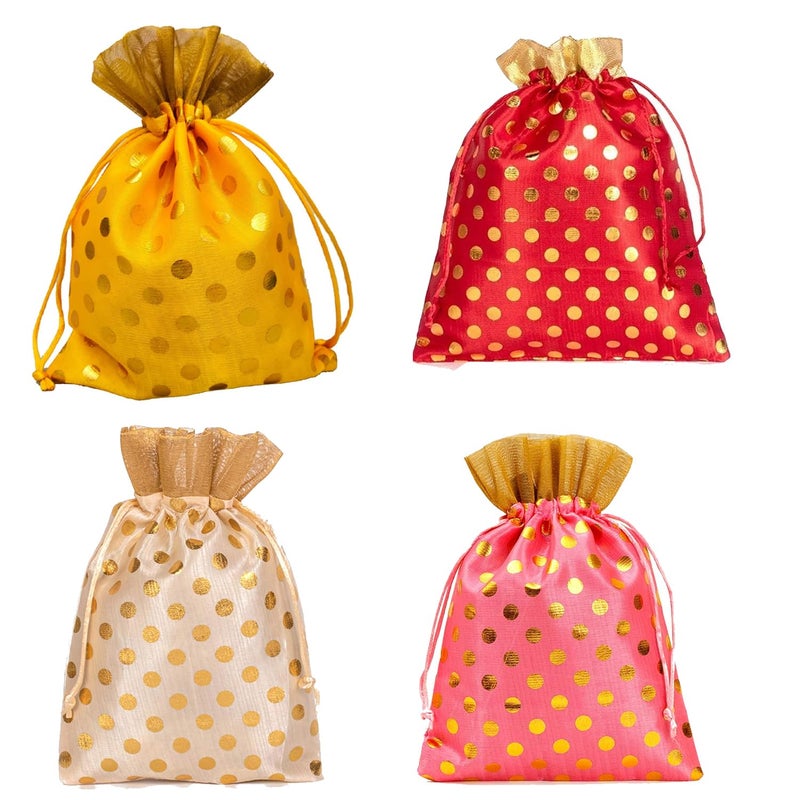 Just Flowers 18CM X 13CM Potli Bags Small Size, Drawstring Pouches, Bags for Shagun Gifts, Return Gifts, Dry Fruits (Pack of 25pc, 18CM X 13CM, Mixed Color Polka Dot) - Image 1