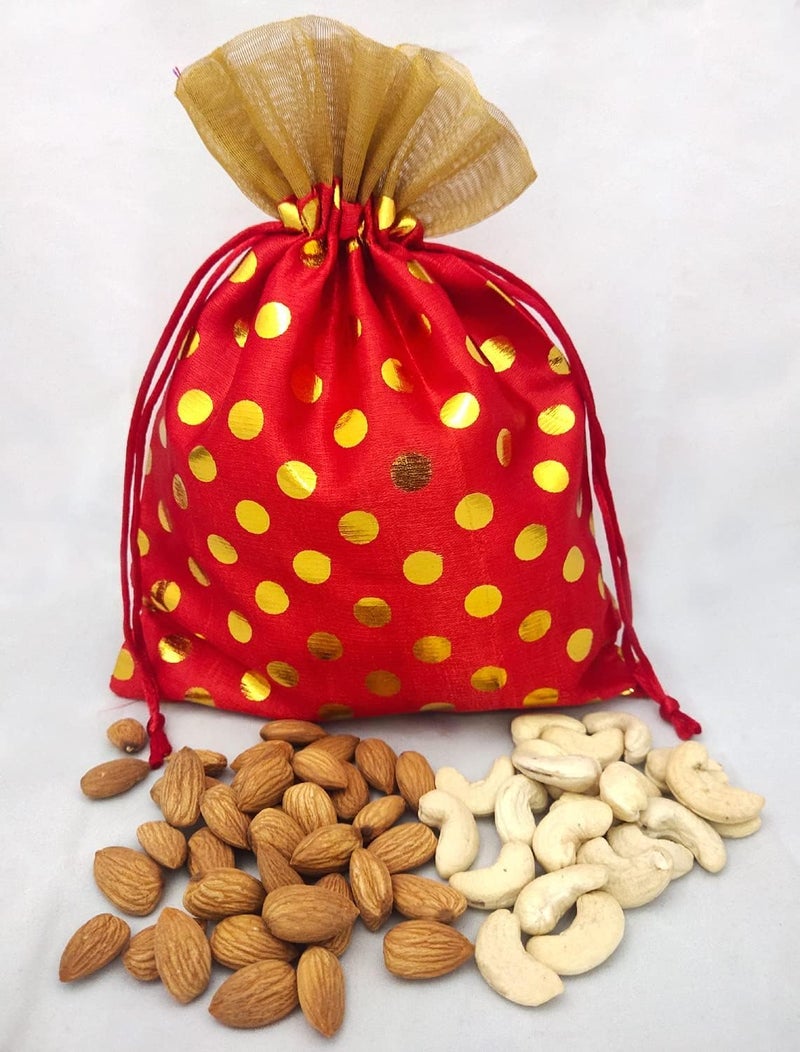 Just Flowers 18CM X 13CM Potli Bags Small Size, Drawstring Pouches, Bags for Shagun Gifts, Return Gifts, Dry Fruits (Pack of 25pc, 18CM X 13CM, Mixed Color Polka Dot) - Image 2