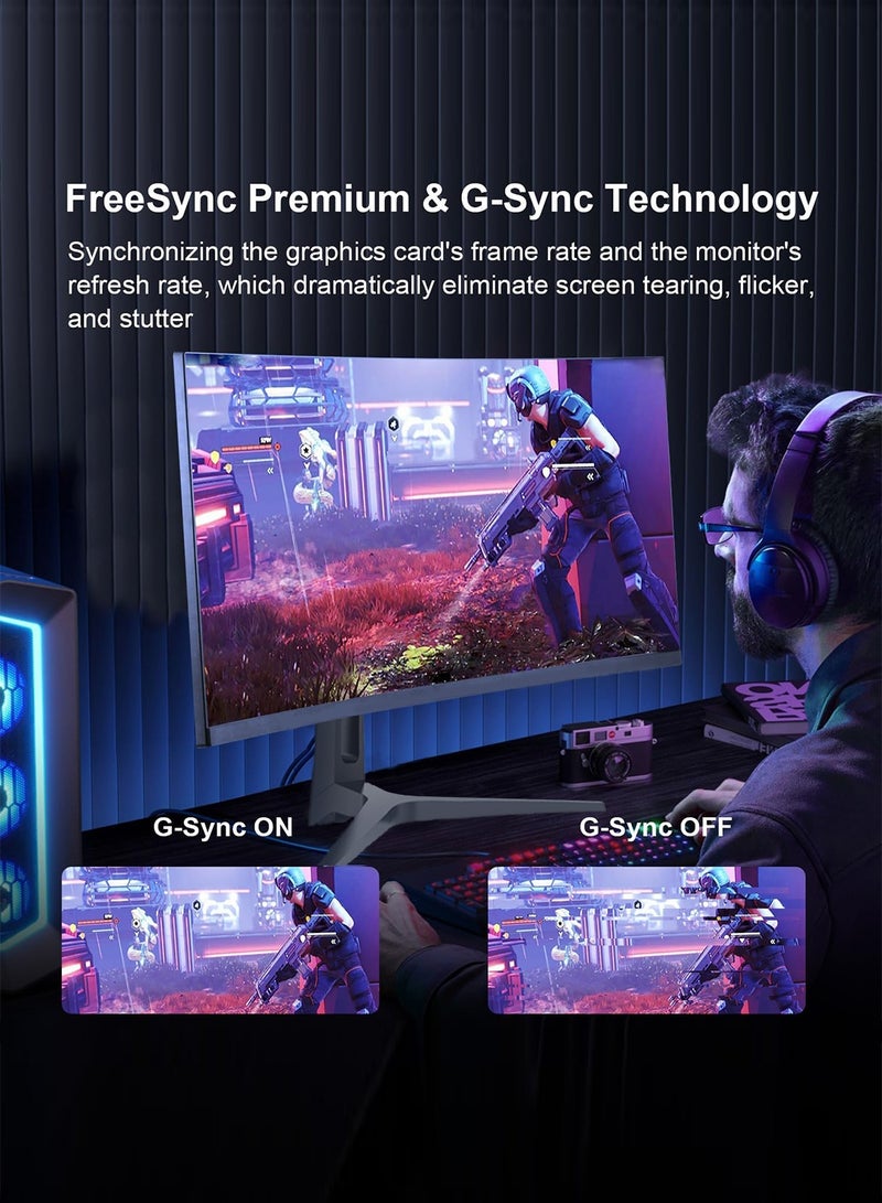 HILUKE 34" Curved WQHD 3440×1440 Gaming Monitor 120Hz, 1ms, 1500R, HDR 10, 100% sRGB PC Screen, AMD Free-Sync Premium/G-Sync Compatible, 2 x DispalyPort 1.4 & HDMI 2.0, Height/Tilt Adjustable Stand, Black - Image 5