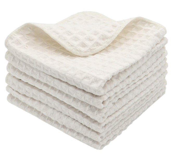 MICROFIBER KITCHEN CLEANING CLOTH THICK DISH RAGS WAFFLE WEAVE WASHCLOTHS DISH CLOTHS ULTRA ABSORBENT ODOR FREE 12INCH X 12INCH 6 PACK BEIGE