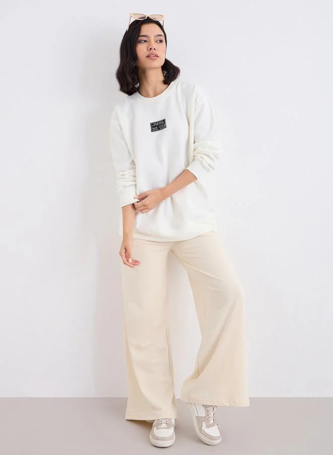 Styli Off White Longline Sweatshirt with Badge Detail