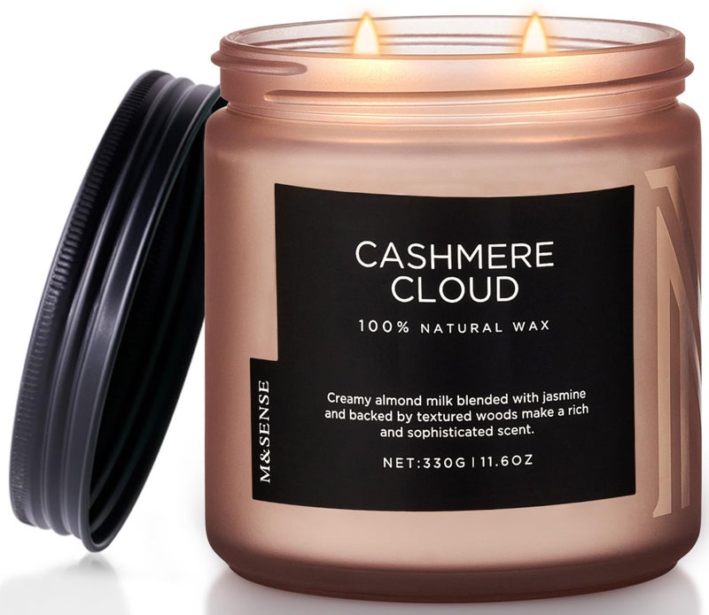M&SENSE Cashmere Vanilla Scented Candle, 11.6oz Non Toxic Soy Wax 70 Hours Clean Burn Candle, 2 Wick Aromatherapy Gifts for Relaxing Stree Relief, Cozy Winter Home Decor - Image 1