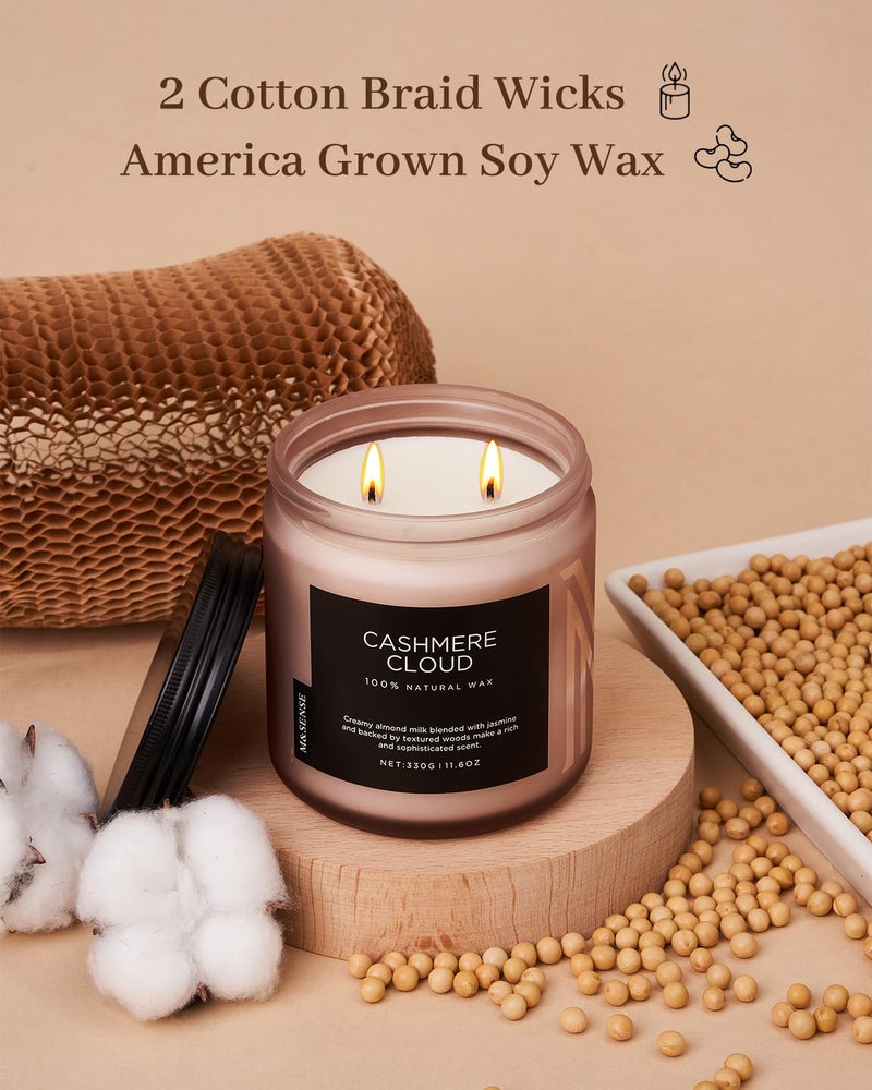 M&SENSE Cashmere Vanilla Scented Candle, 11.6oz Non Toxic Soy Wax 70 Hours Clean Burn Candle, 2 Wick Aromatherapy Gifts for Relaxing Stree Relief, Cozy Winter Home Decor - Image 3